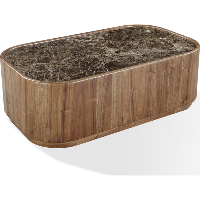 Modus Furniture Juba Natural Marble and Walnut Coffee Table with Casters in Mongoose 655450482977 UWYT21 Image 1