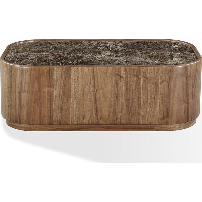 Modus Furniture Juba Natural Marble and Walnut Coffee Table with Casters in Mongoose 655450482977 UWYT21 Image 2