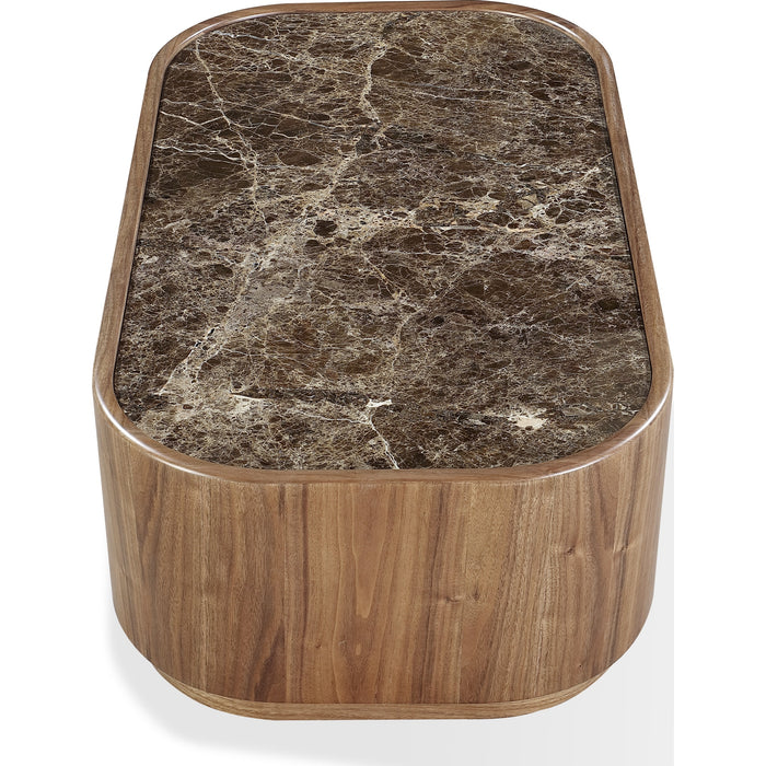 Modus Furniture Juba Natural Marble and Walnut Coffee Table with Casters in Mongoose 655450482977 UWYT21 Image 3