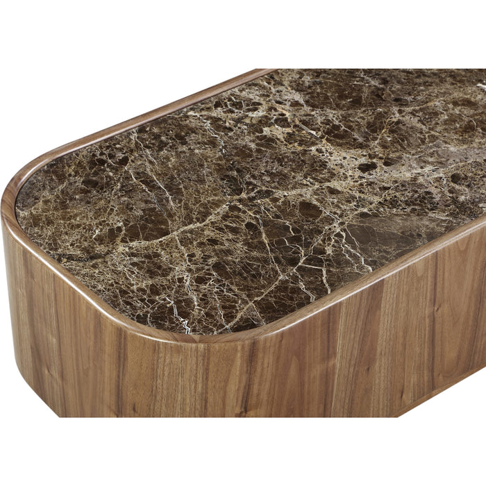 Modus Furniture Juba Natural Marble and Walnut Coffee Table with Casters in Mongoose 655450482977 UWYT21 Image 4