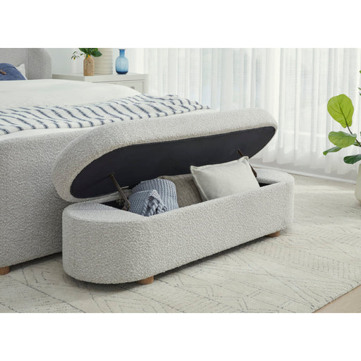 Modus Kiki Upholstered Hinged Storage Bench in Cotton Ball Boucle Image 1