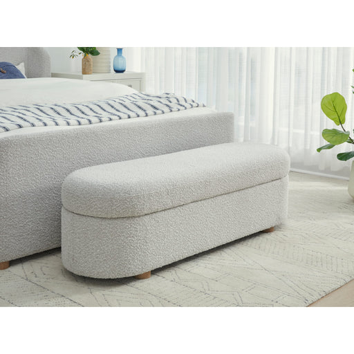 Modus Furniture Kiki Upholstered Hinged Storage Bench in Cotton Ball Boucle 655450394577 MQNB88 Main Image