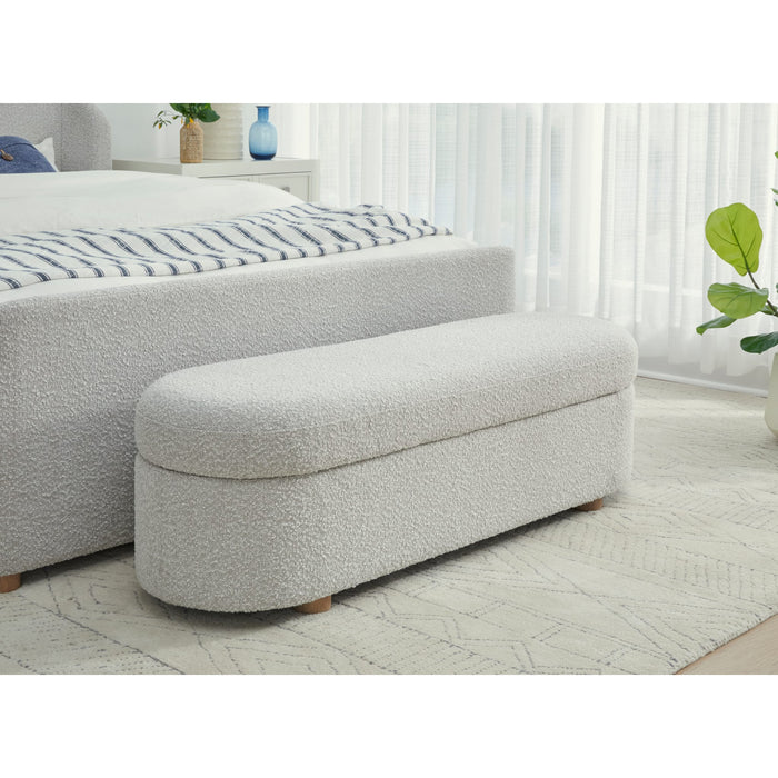 Modus Furniture Kiki Upholstered Hinged Storage Bench in Cotton Ball Boucle 655450531163 MQNB91 Main Image