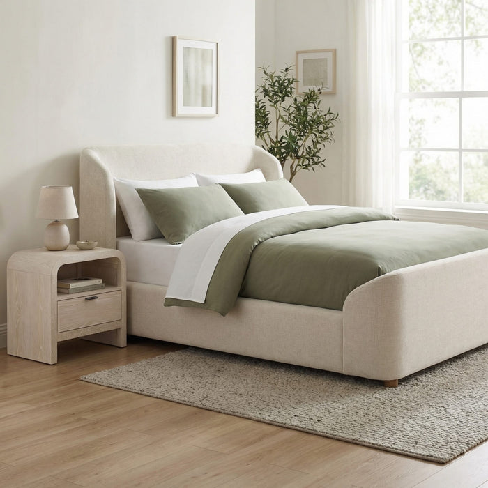 Modus Furniture Kiki Upholstered Platform Bed in Whipped Honey Linen  MQ1LH  Image 6