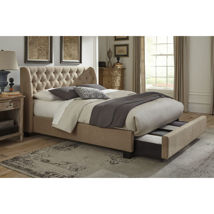 Levi Tufted Footboard Storage Bed in Toast Linen — Modus Furniture