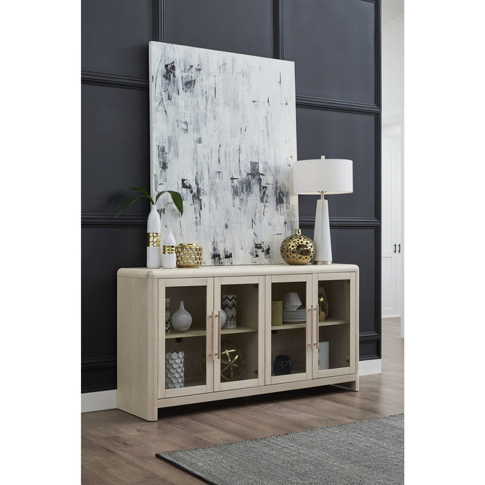 Modus Furniture Liv Glass Door Ash Wood Sideboard in White Sand 655450444166 QHTP79 Main Image