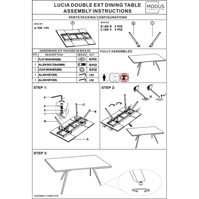 Modus Furniture Lucia Double Extension Stone Top Metal Leg Dining Table in Rich Brown and Black 655450401886 LEPJ60 Image 5