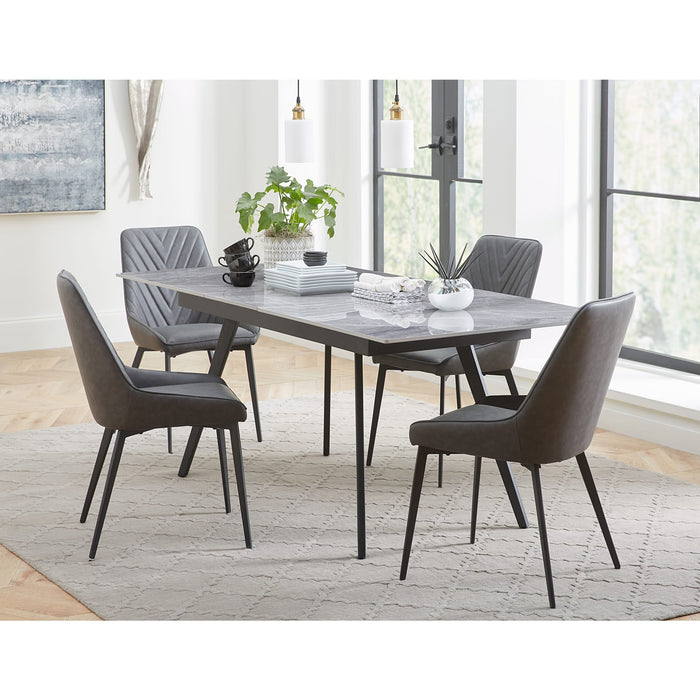 Modus Lucia Extendable Stone Top Metal Leg Dining Table in Piedra and Black Image 1