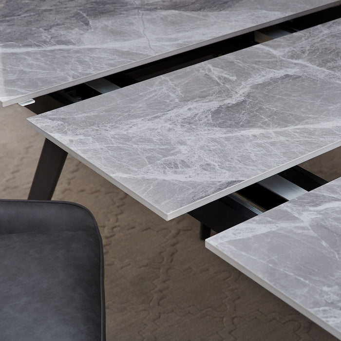 Modus Furniture Lucia Extendable Stone Top Metal Leg Dining Table in Piedra and Black 655450372230 LELB60 Image 2