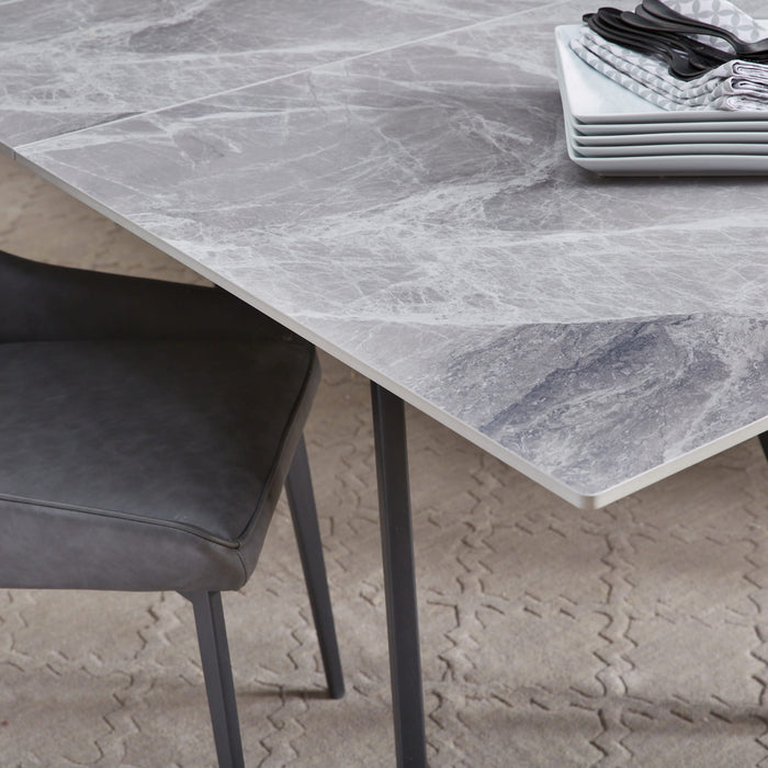 Modus Furniture Lucia Extendable Stone Top Metal Leg Dining Table in Piedra and Black 655450372230 LELB60 Image 7