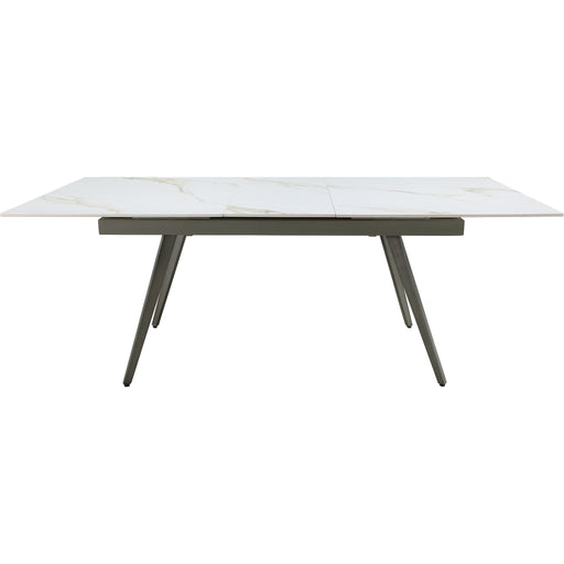 Modus Furniture Lucia Extendable Stone Top Metal Leg Dining Table in Polished Cappuccino and Gunmetal 655450401824 LEPG60 Image 1