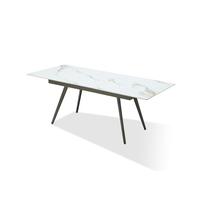 Modus Lucia Extendable Stone Top Metal Leg Dining Table in Polished Cappuccino and Gunmetal Image 1