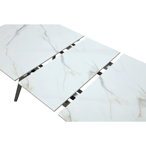 Modus Furniture Lucia Extendable Stone Top Metal Leg Dining Table in Polished Cappuccino and Gunmetal 655450401824 LEPG60 Image 2