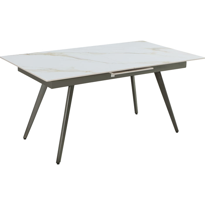 Modus Furniture Lucia Extendable Stone Top Metal Leg Dining Table in Polished Cappuccino and Gunmetal 655450401824 LEPG60 Image 2
