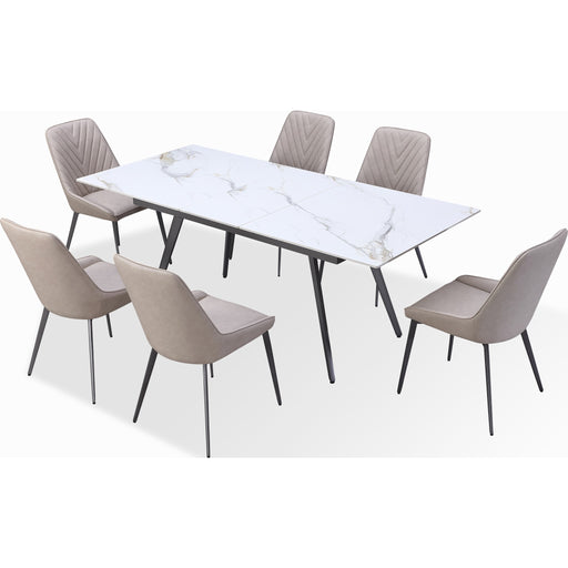 Modus Furniture Lucia Extendable Stone Top Metal Leg Dining Table in Polished Cappuccino and Gunmetal 655450401824 LEPG60 Image 3