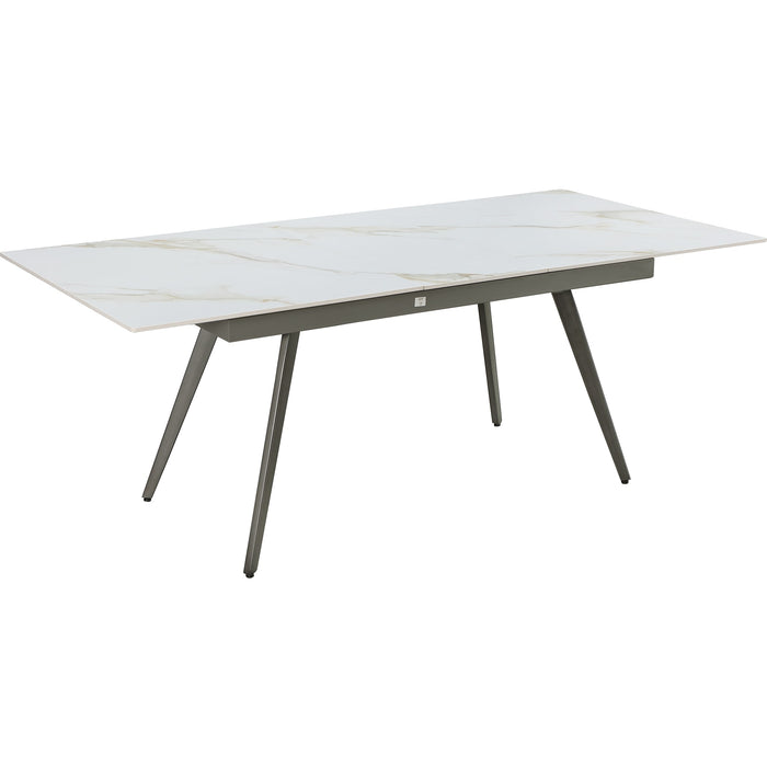 Modus Furniture Lucia Extendable Stone Top Metal Leg Dining Table in Polished Cappuccino and Gunmetal 655450401824 LEPG60 Image 3