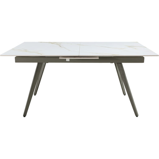Modus Furniture Lucia Extendable Stone Top Metal Leg Dining Table in Polished Cappuccino and Gunmetal 655450401824 LEPG60 Main Image