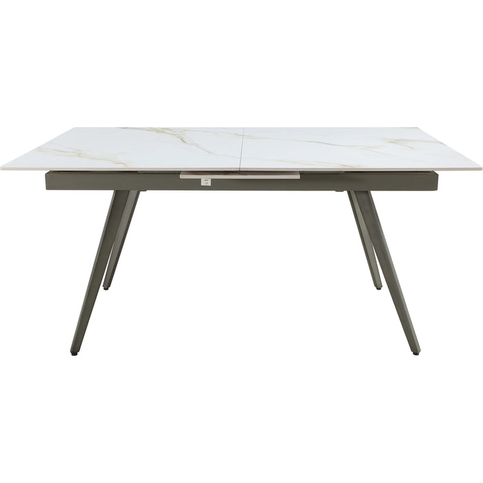 Modus Furniture Lucia Extendable Stone Top Metal Leg Dining Table in Polished Cappuccino and Gunmetal 655450401824 LEPG60 Main Image