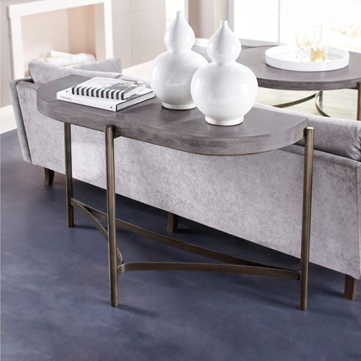 Modus Furniture Lyon Semi circular Natural Concrete and Metal Console Table 655450173516 A89423 Main Image
