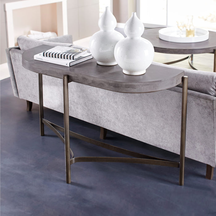 Modus Furniture Lyon Semi circular Natural Concrete and Metal Console Table 655450173516 A89423 Main Image