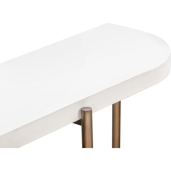 Modus Furniture Lyon Semi circular White Concrete and Metal Console Table 655450406195 A8N123 Image 3