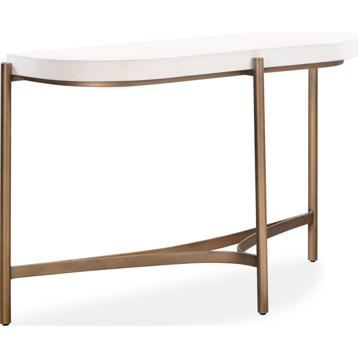 Modus Furniture Lyon Semi circular White Concrete and Metal Console Table 655450406195 A8N123 Main Image