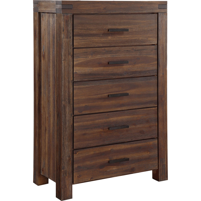 Modus Furniture Meadow Five Drawer Solid Wood Chest in Brick Brown (2024) 655450432453 3F4184A Image 3