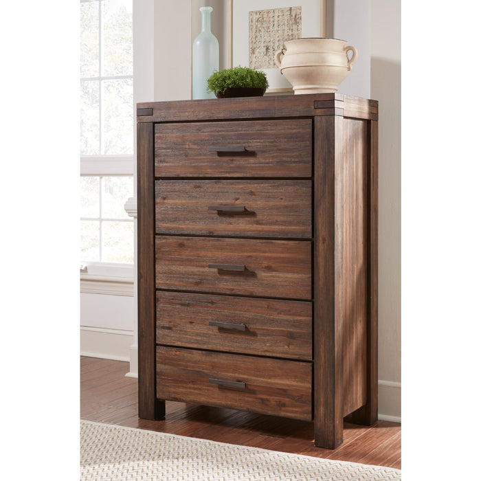 Modus Furniture Meadow Five Drawer Solid Wood Chest in Brick Brown (2024) 655450432453 3F4184A Main Image