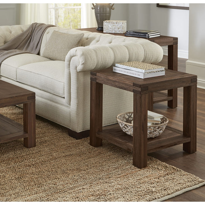 Modus Meadow Solid Wood Rectangular Side Table in Brick Brown Image 1