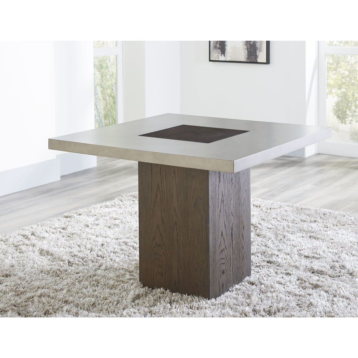 Modesto Concrete Top Wood Base Dining Table in Natural