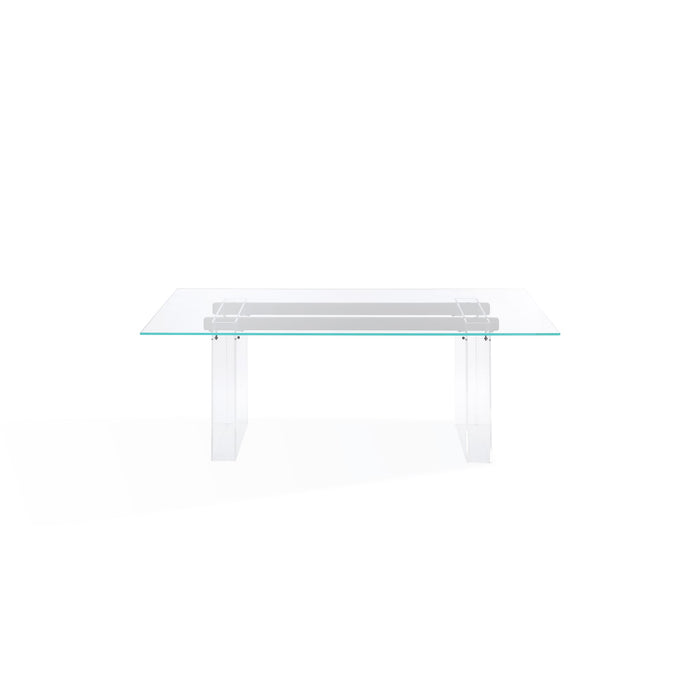 Modus Moorea Double Pedestal Rectangular Dining Table in Clear Acrylic, Glass and Bronze MetalImage 1