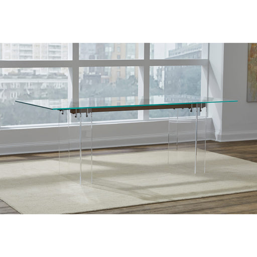 Modus Furniture Moorea Double Pedestal Rectangular Dining Table in Clear Acrylic, Glass and Bronze Metal 655450422959 PWSR60 Main Image