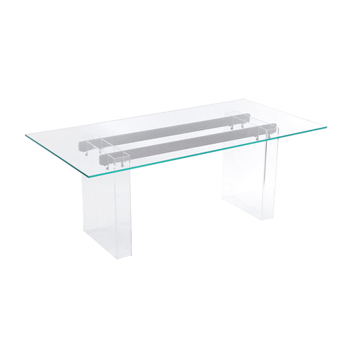 Modus Moorea Double Pedestal Rectangular Dining Table in Clear Acrylic, Glass and Bronze Metal Main Image
