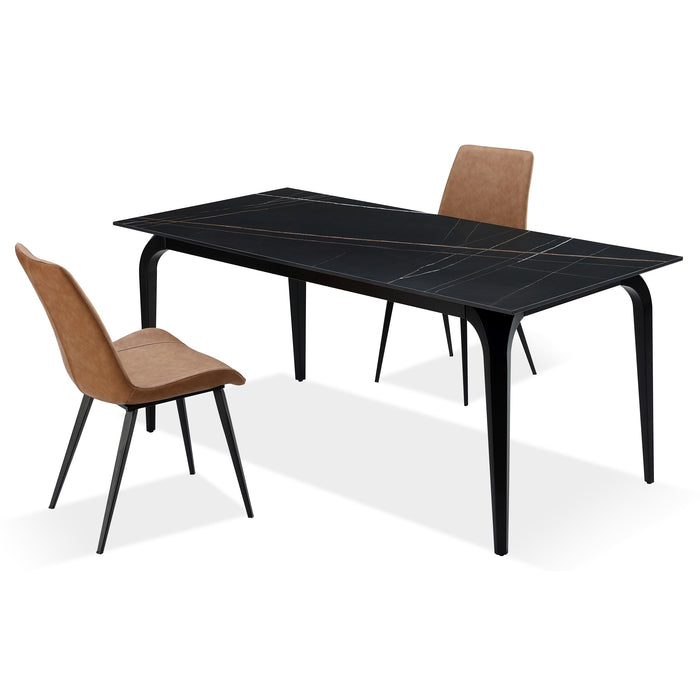 Modus Nicoya Stone Top Rectangular Dining Table in Black Stone and Black Metal Image 7