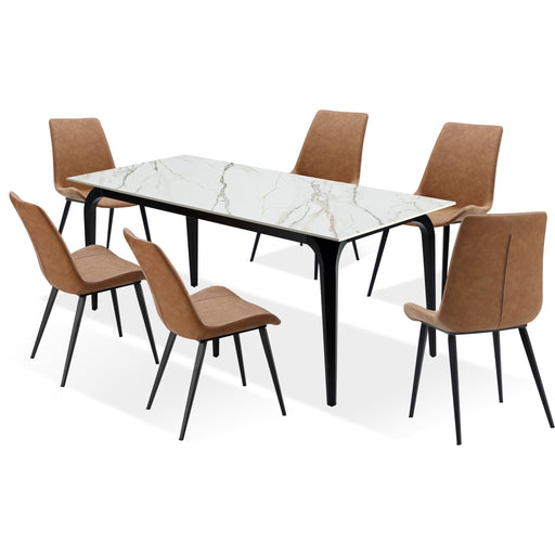 Modus Furniture Nicoya Stone Top Rectangular Dining Table in Pumpkin Spice Stone and Black Metal 655450402616 LJPM60 Image 6