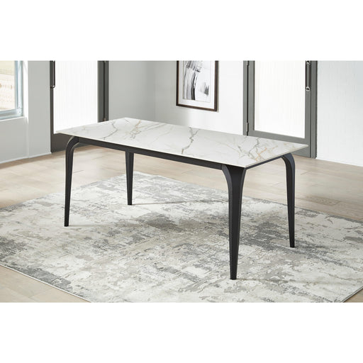 Modus Furniture Nicoya Stone Top Rectangular Dining Table in Pumpkin Spice Stone and Black Metal 655450402616 LJPM60 Main Image