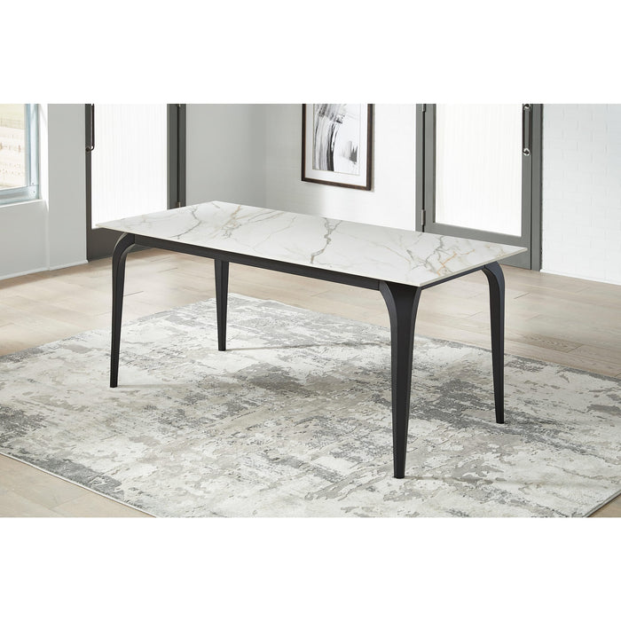 Modus Furniture Nicoya Stone Top Rectangular Dining Table in Pumpkin Spice Stone and Black Metal 655450402616 LJPM60 Main Image