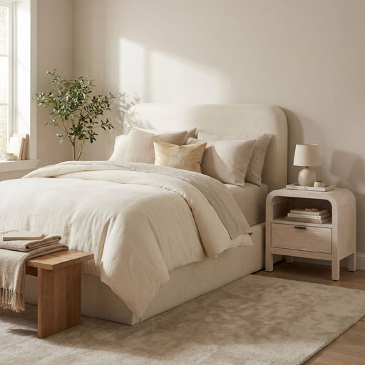 Modus Furniture Off White Upholstered Platform Bed in Whipped Honey Linen  MQ1LJ  Main Image