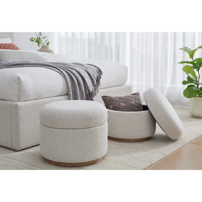 Modus Furniture Off White Upholstered Storage Ottoman in Ricotta Boucle 655450518799 MQMY93 Main Image