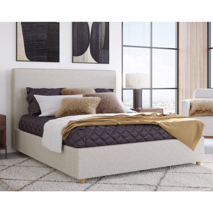 Modus Furniture Olivia Upholstered Platform Bed in Ivory  KKJMH  Main Image