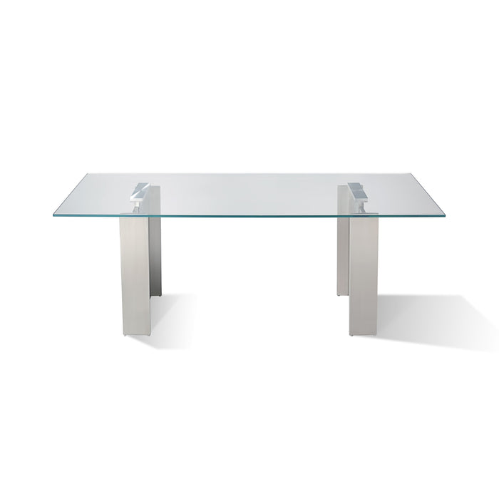 Modus Omnia 84 inch Rectangular Dining Table Ultra Clear Glass and brushed Stainless Steel Image 4