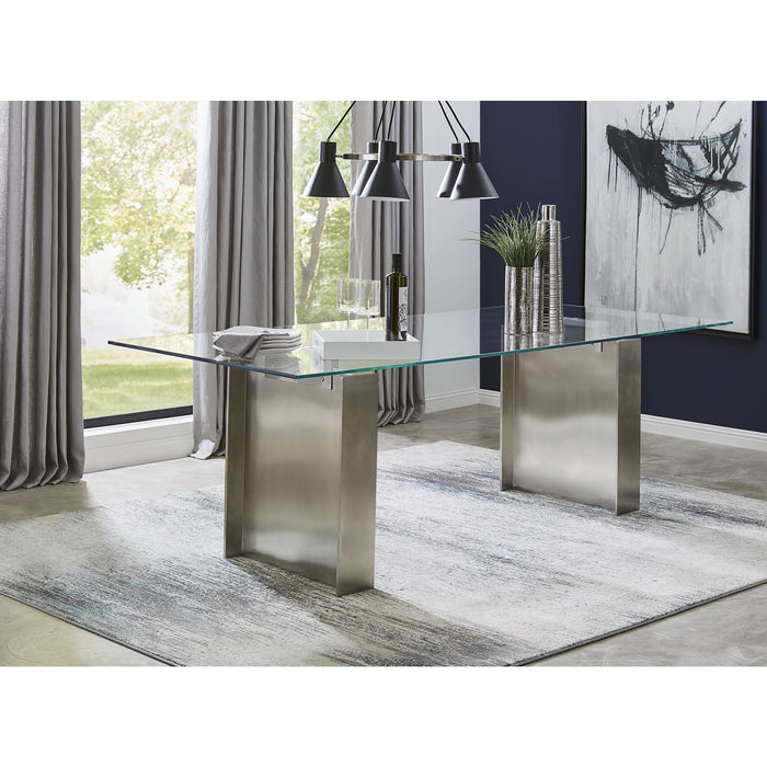 Modus Omnia 84 inch Rectangular Dining Table Ultra Clear Glass and brushed Stainless SteelMain Image