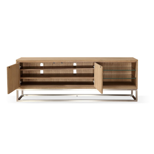 Modus One Coastal Modern 74 inch TV Console in Brushed Stainless Steel and Bisque Image 1