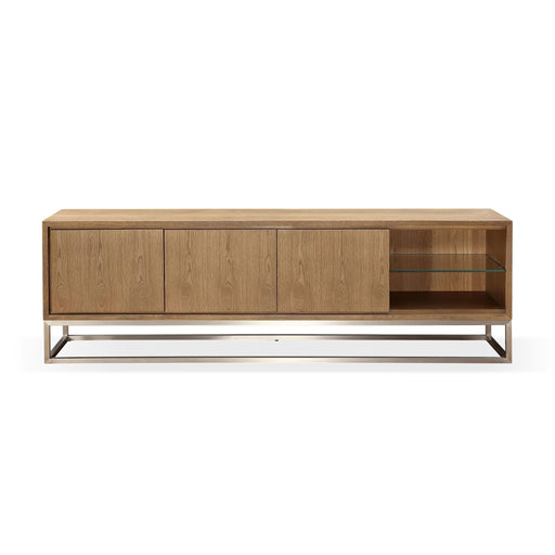 Modus One Coastal Modern 84 inch TV Console in Brushed Stainless Steel and Bisque Main Image