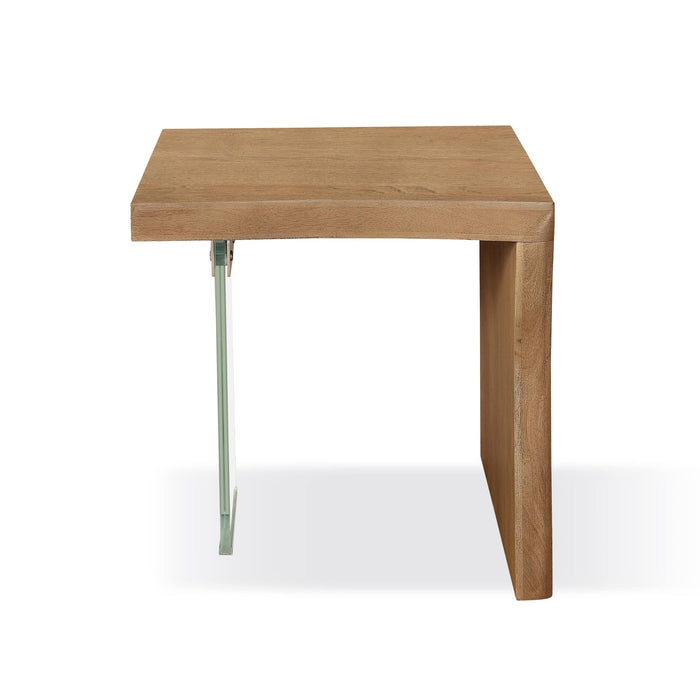 Modus One Live-Edge White Oak and Glass End Table in Bisque Image 1
