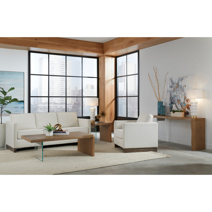 Modus Furniture One Live Edge White Oak and Glass Coffee Table in Bisque 655450404665 JVLH21 Image 5