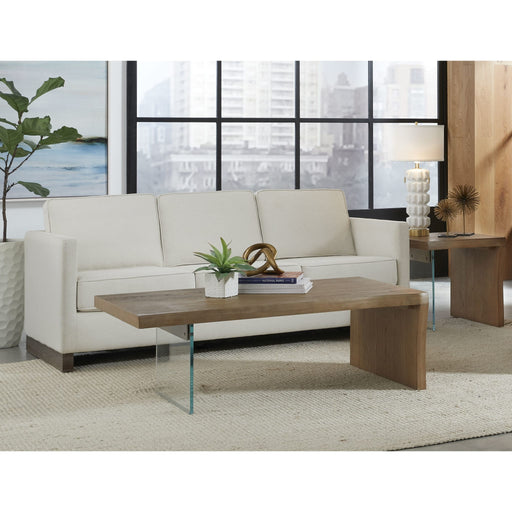 Modus Furniture One Live Edge White Oak and Glass Coffee Table in Bisque 655450404665 JVLH21 Main Image