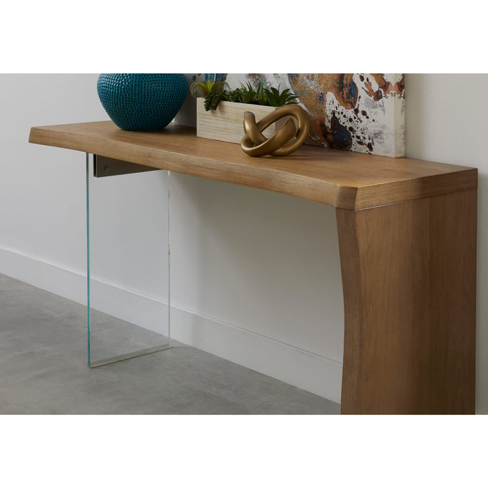Modus Furniture One Live Edge White Oak and Glass Console Table in Bisque 655450404689 JVLH23 Main Image