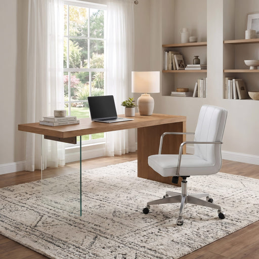 Modus Furniture One Metal Frame Home Office Chair in Brushed Stainless Steel and White Leather 655450404290 JVA417 Image 1