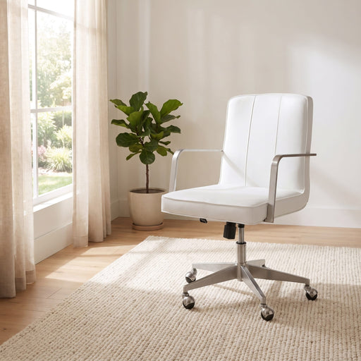 Modus Furniture One Metal Frame Home Office Chair in Brushed Stainless Steel and White Leather 655450404290 JVA417 Main Image